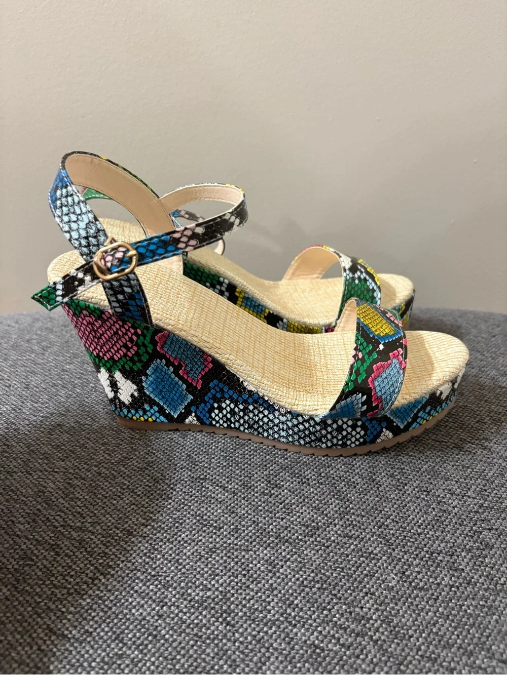 Multi-Color Snake-Print Platform Sandals - Women's Ankle Strap